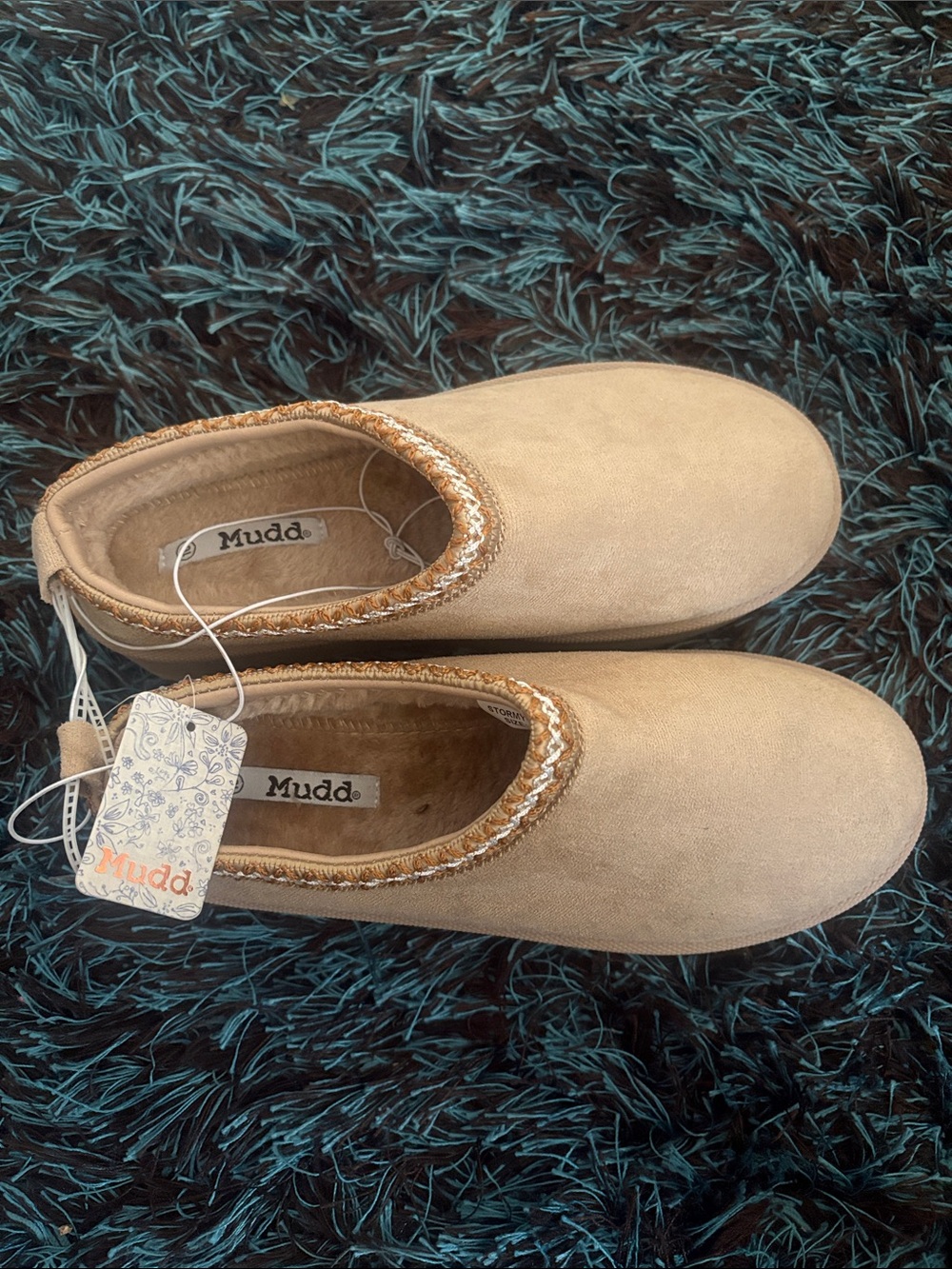 Mudd  adult Tan Slip-On Cozy Shoes with Braided Trim